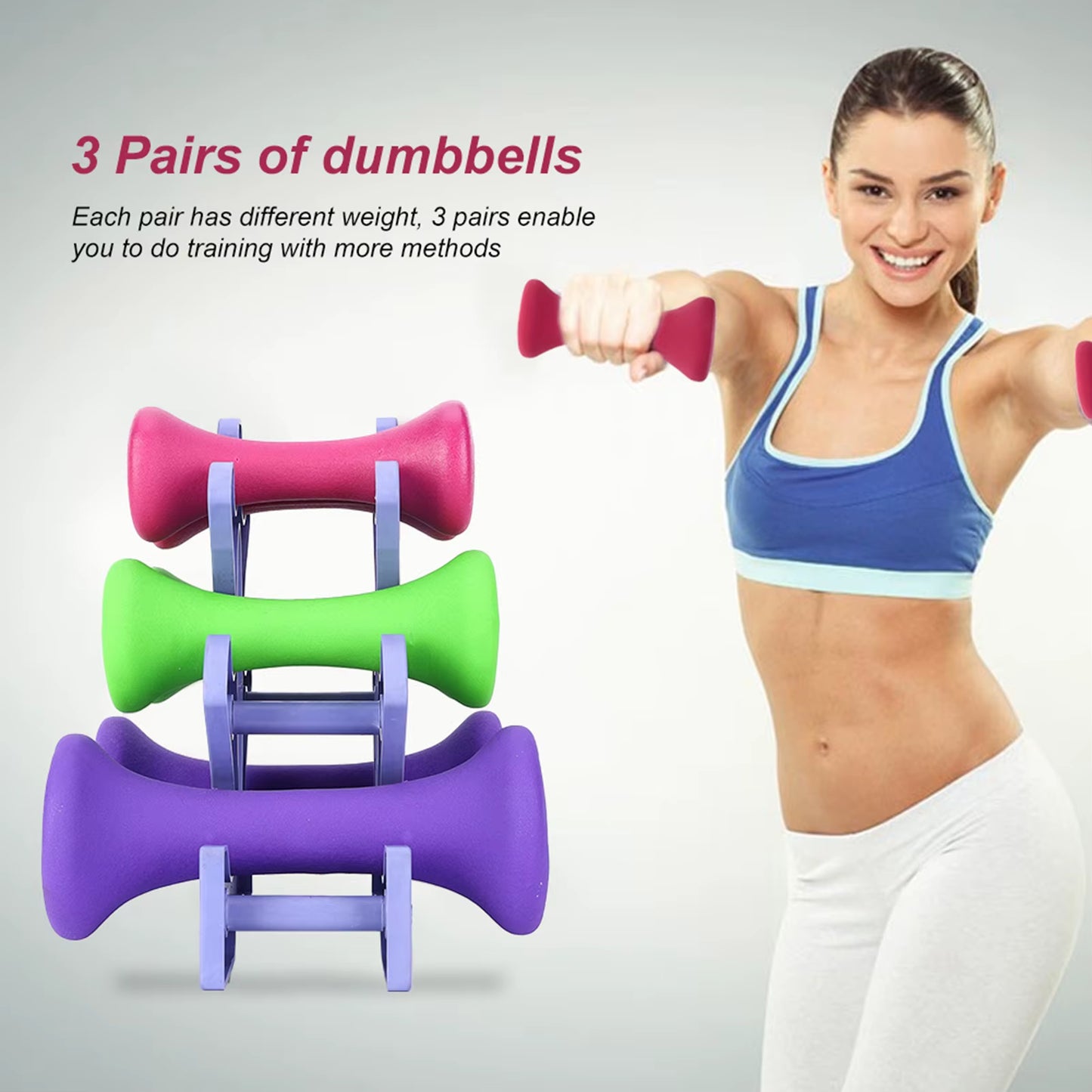 Hand Fitness Weights Set Holder Rack 2Lb 3Lb 5Lb Bodybuilding Exercise Equipment Gym Weights