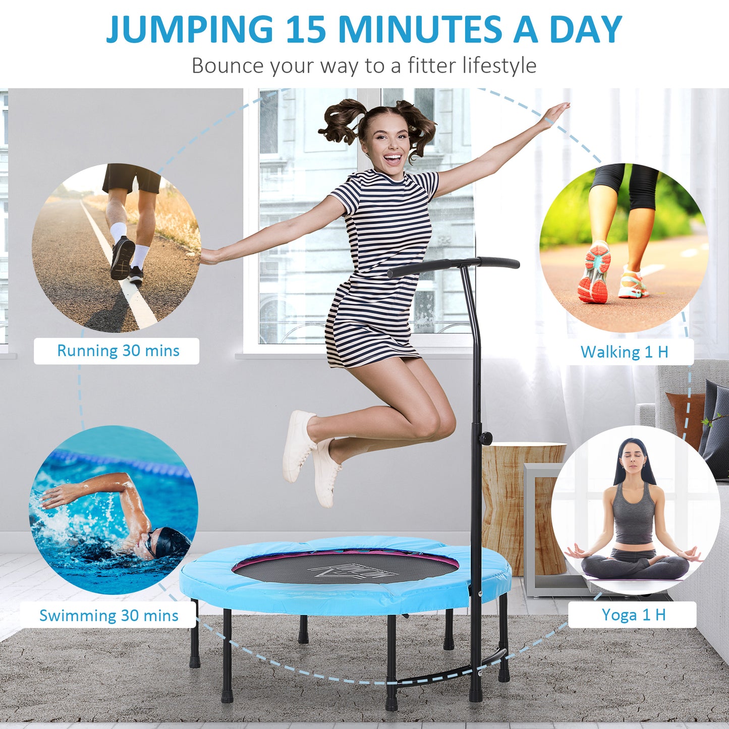 40" Trampoline Rebounder Workout Adjustable Handle Adult Jumper Fitness