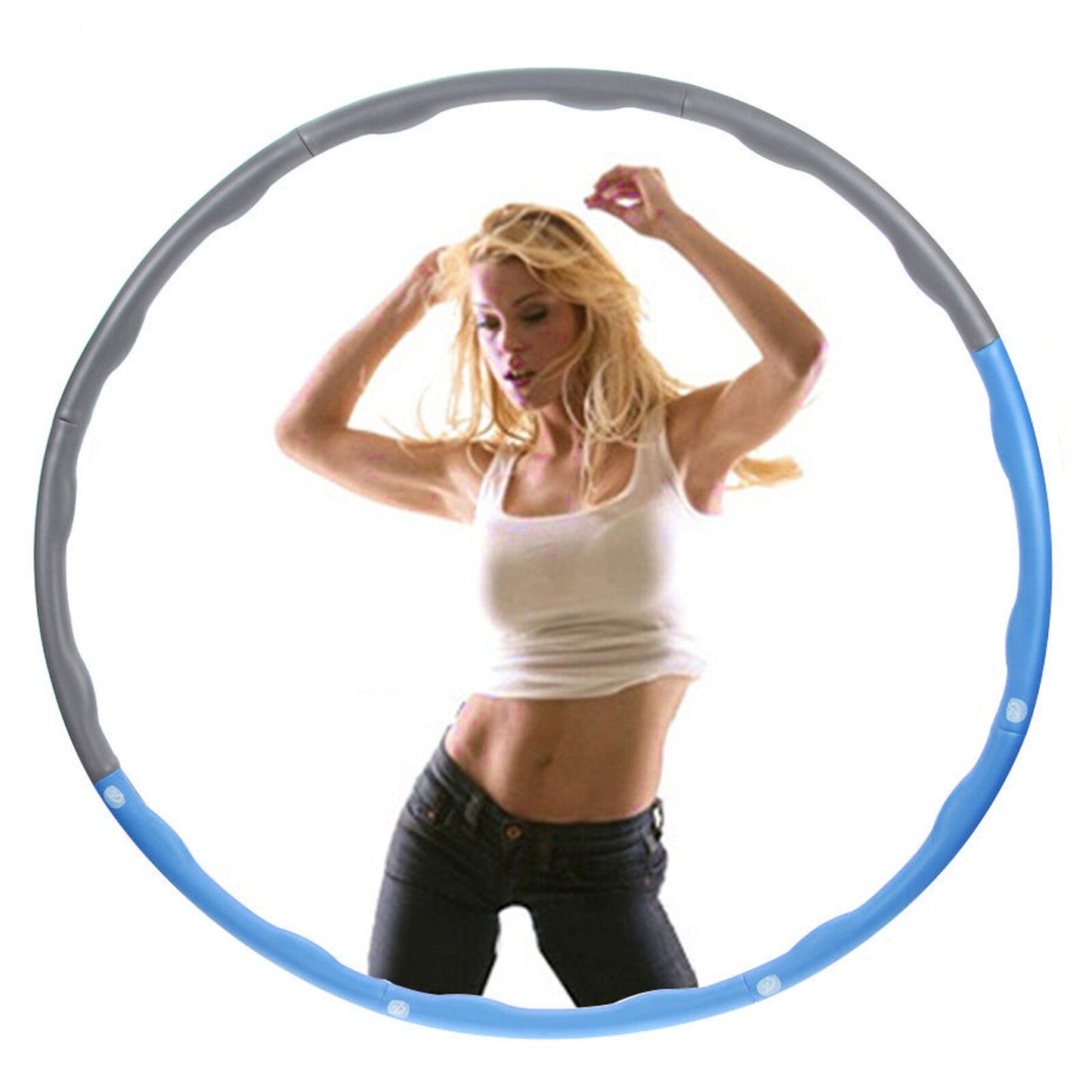 NEW HULA HOOP FITNESS EXERCISE ABS WORKOUT GYM PROFESSIONAL WEIGHTED BLUE & GREY