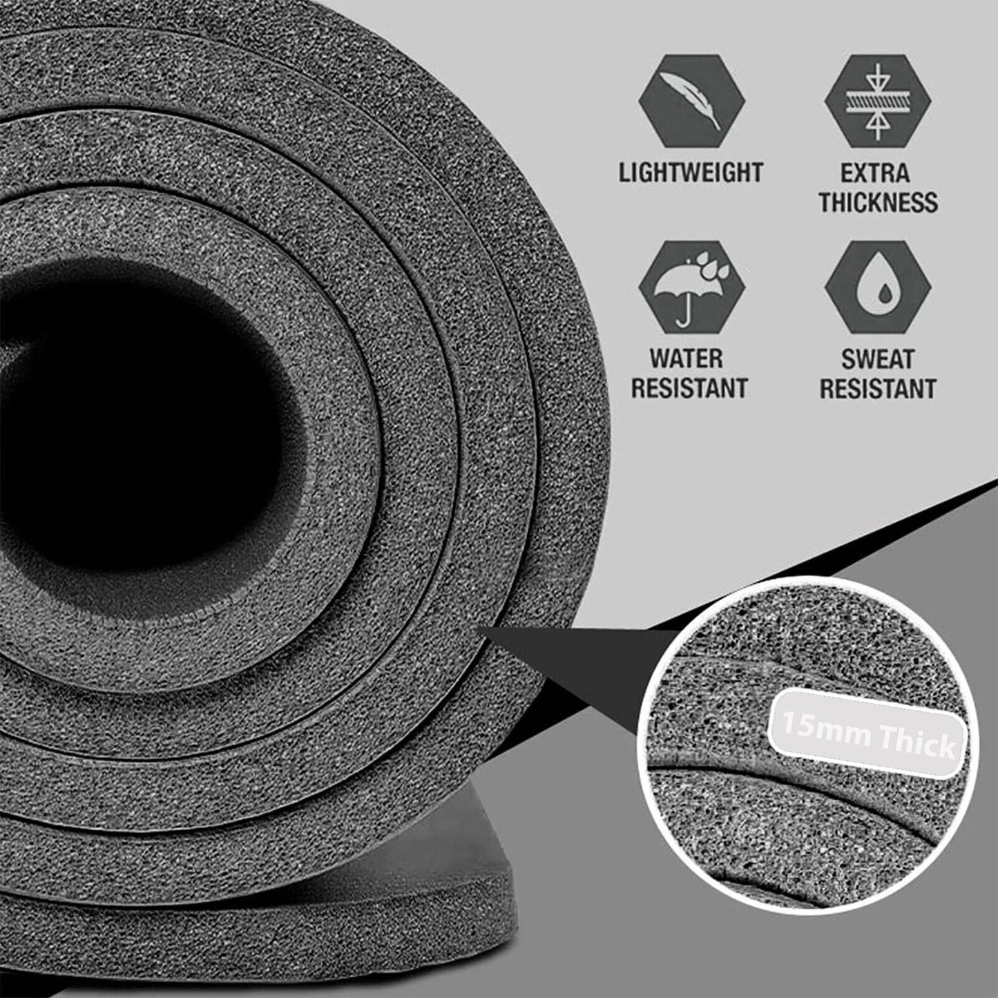 Yoga Mat Pilates Gym Exercise Large 15 Mm X 1.9 M Thick Strap