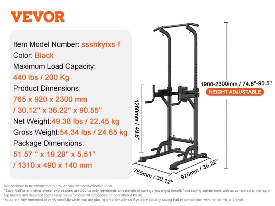 Power Tower Dip Station,Adjustable Pull up Bar Stand Multi-Function Home Gym Strength Training Fitness Workout Equipment