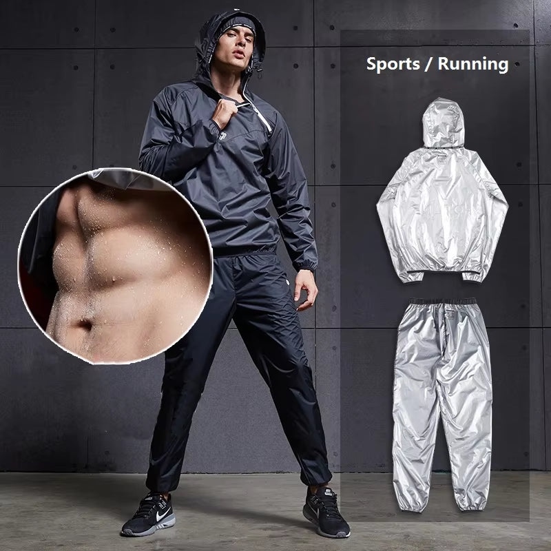 Sauna Suit Hoodies Pullover Sportswear Mens Gym Clothing Set Running Fitness Weight Loss Sweating Sports Jogging Suit