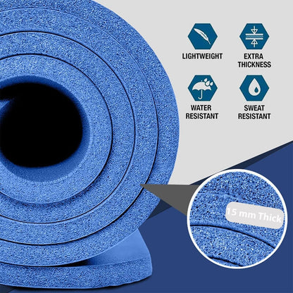 Yoga Mat Pilates Gym Exercise Large 15 Mm X 1.9 M Thick Strap