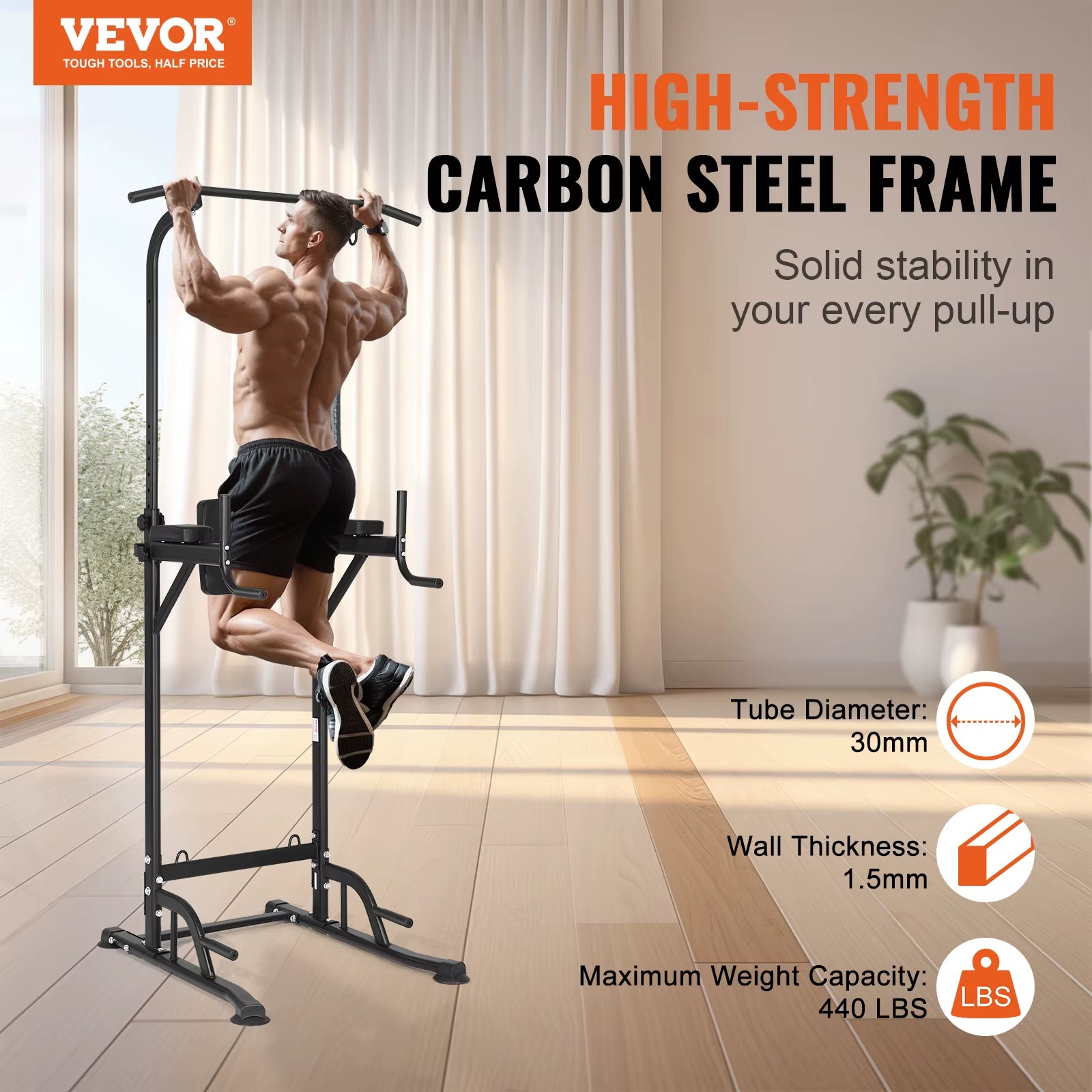 Power Tower Dip Station,Adjustable Pull up Bar Stand Multi-Function Home Gym Strength Training Fitness Workout Equipment