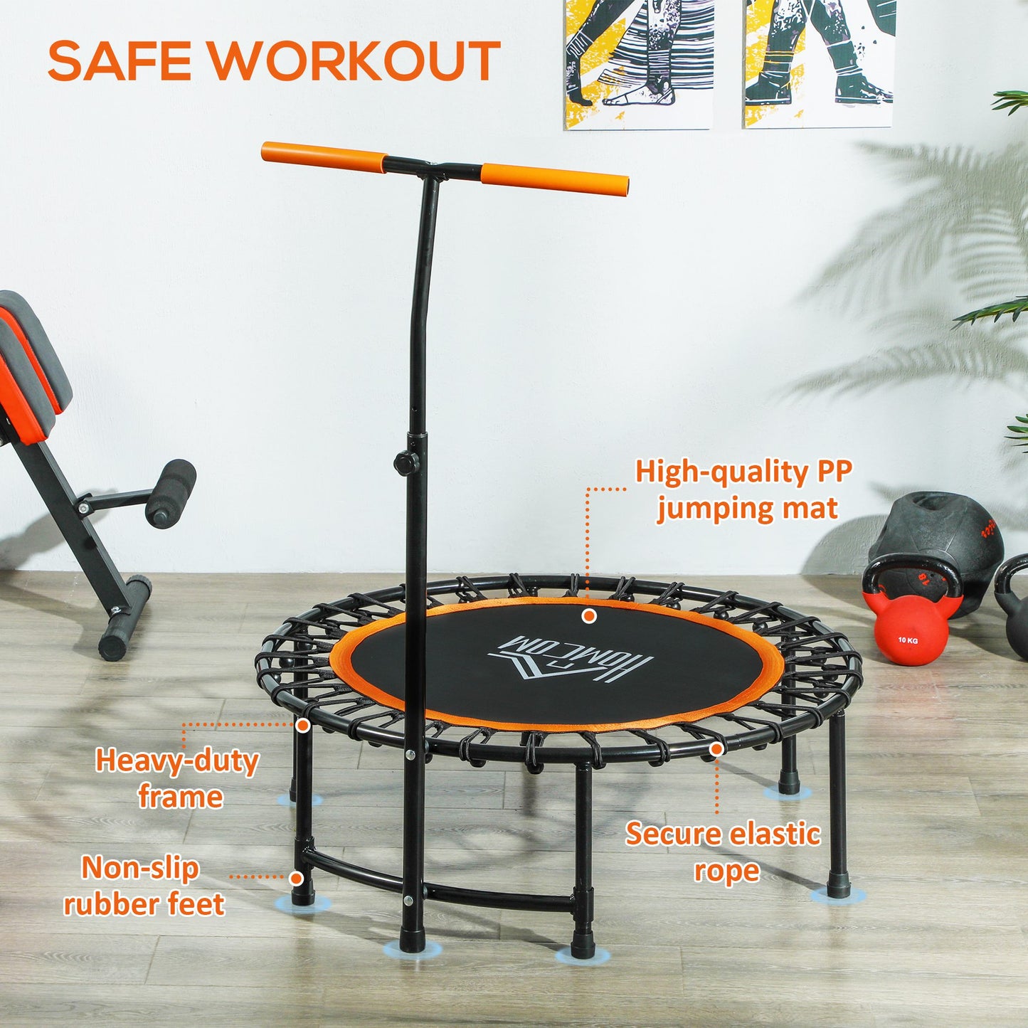 40" Trampoline Rebounder Workout Adjustable Handle Adult Jumper Fitness