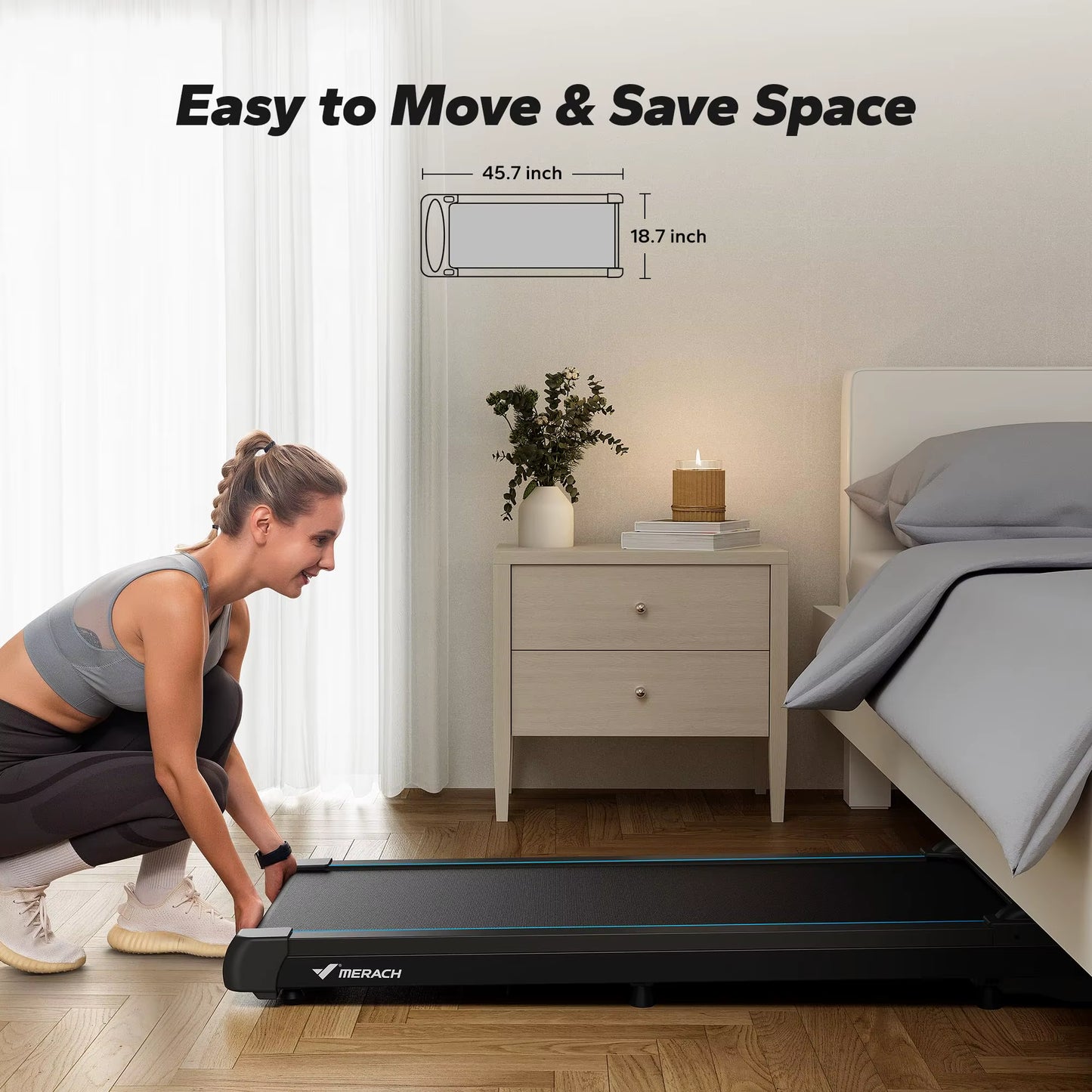 Walking Pad Treadmill under Desk 3In1 Home Gym Capacity 2.75HP Portable Magnetic Remote Control LED Display Non-Assembly