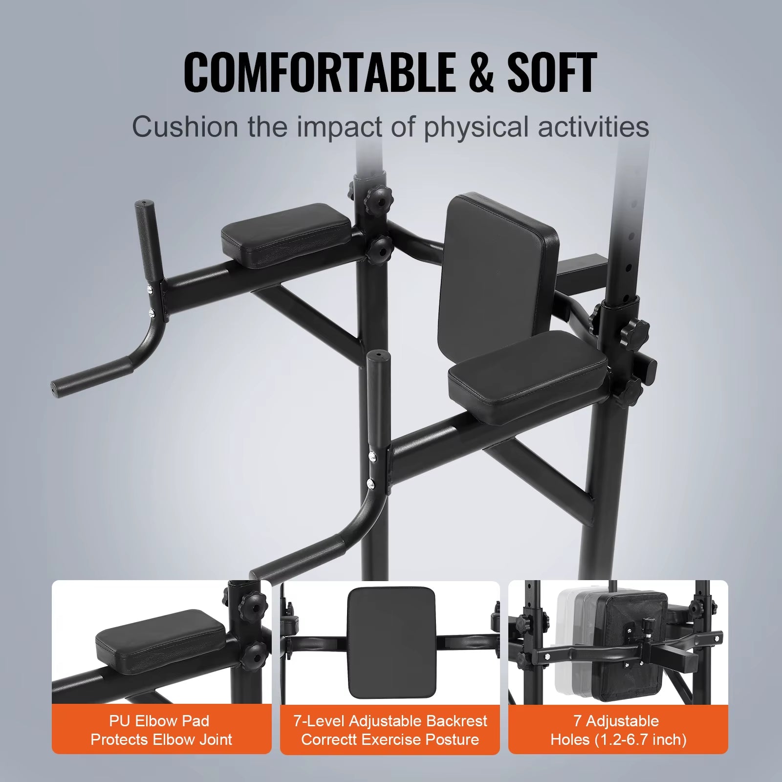 Power Tower Dip Station,Adjustable Pull up Bar Stand Multi-Function Home Gym Strength Training Fitness Workout Equipment